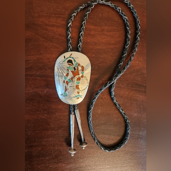 Vintage Authentic Navajo Turquoise Silver Bolo Tie EUC $285 Vintage 70's Silver - Picture 1 of 9